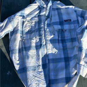 Columbia PFG Super Bahama Plaid Long Sleeve Fishing Shirt S/P